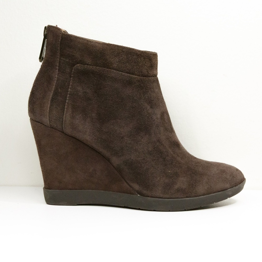 DONALD J PLINER‎ Suede Wedge Ankle Boots Back Zip Chocolate Brown Women Sz 9